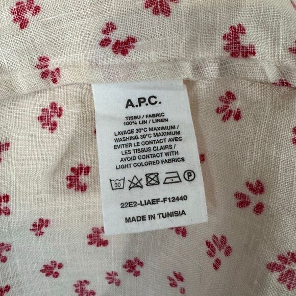 A.P.C. Marina Floral Print Linen Shirt | Size 38 (US 6) | Off-White with Red Flo - Picture 9 of 11
